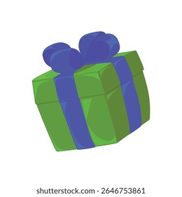 Ilustração vetorial de uma caixa de presente de Halloween verde bonito com fita azul no estilo de desenho animado plano. Perfeito para festas de Halloween, decorações, cartões de felicitações, truques ou bolsas de deleite, e festivo assustador 