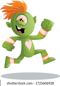 Vector Illustration Of A Cute Green Monster Doing Running Isolated On White Background