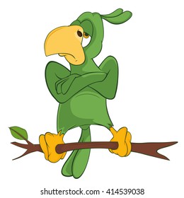 Vector Illustration of a Cute Green Parrot. Cartoon Character