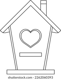 vector illustration cute green wooden birdhouse, small wooden house with chimney, spring illustration, doodle and sketch 