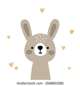 vector illustration of a cute grey bunny on isolated background, lovely illustration for kids posters, clothes, etc.
