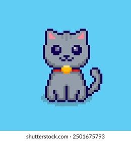 Ilustración vectorial de lindo gato gris con Pixel Art Design, perfecto para los activos del juego diseños temáticos