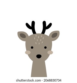 vector illustration of a cute grey deer on isolated background, lovely illustration for kids posters, clothes, etc.