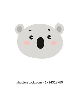 Ilustración de una cara de koala gris linda. Aislado sobre fondo blanco.