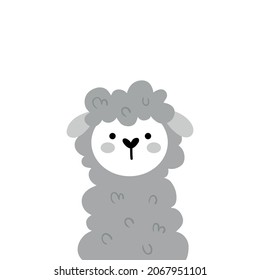 vector illustration of a cute grey sheep on isolated background, lovely illustration for kids posters, clothes, etc.