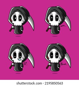 vector illustration of cute grim reaper emoji