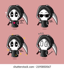 vector illustration of cute grim reaper emoji