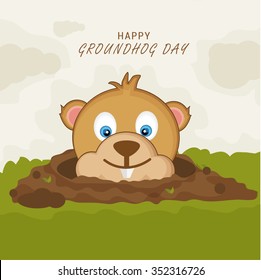 Vector illustration a Cute groundhog out of a hole.