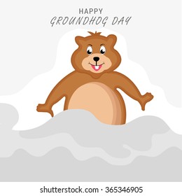 Vector illustration a Cute groundhog out of a hole.