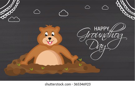 Vector illustration a Cute groundhog out of a hole.