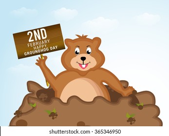 Vector illustration a Cute groundhog out of a hole.