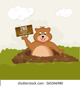 Vector illustration a Cute groundhog out of a hole.