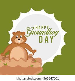 Vector illustration a Cute groundhog out of a hole.
