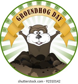 Vector illustration of a cute groundhog popping out of a hole.