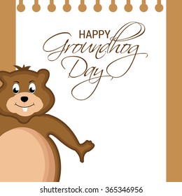 Vector illustration with cute groundhog and text Happy Groundhog Day.