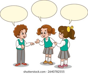 vector illustration of cute group of students talking in classroom