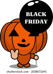 vector illustration of cute halloween mascot pumpkin cartoon character holding black friday balloon