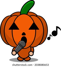 vector illustration of cute halloween mascot pumpkin cartoon character singing