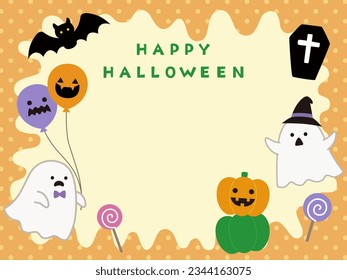 Vector illustration of cute Halloween pumpkin and ghost frame　　, autumn, october, pumpkin