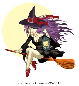 Vector illustration, cute Halloween witch, cartoon concept, white background.