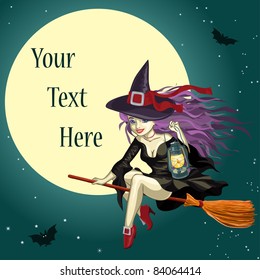 Vector illustration, cute Halloween witch, cartoon concept.