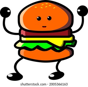 vector illustration cute hamburger mascot cartoon character in kawaii style, happy, smile