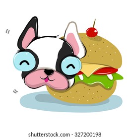 vector illustration of cute hamburger-bulldog  cartoon  drawing style