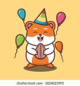 vector illustration of cute hamster celebrating birthday, good for t-shirt, greeting card, invitation card or mascot