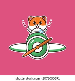 Vektorgrafik von süßem Hamster, auf dem Flugzeug für Grußkarten, Geburtstagsgeschenke, Aufkleber, Kleidung