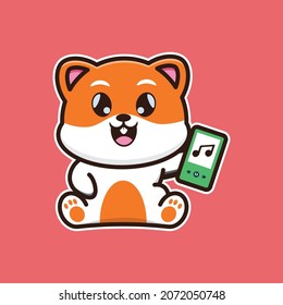 vector illustration of cute hamster holding smartphone, suitable for greeting cards, birthday gifts, stickers, clothes