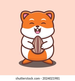 vector illustration of cute hamster hugging sunflower seeds, good for t-shirt, greeting card, invitation card or mascot