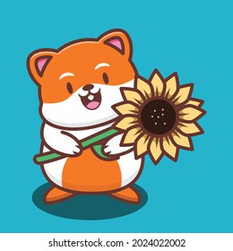 vector illustration of cute hamster hugging sunflower, good for t-shirt, greeting card, invitation card or mascot