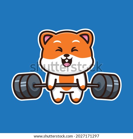 vector illustration of cute hamster lifting barbell