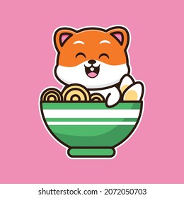 vector illustration of cute hamster in the noodle bowl, suitable for greeting cards, birthday gifts, stickers, clothes