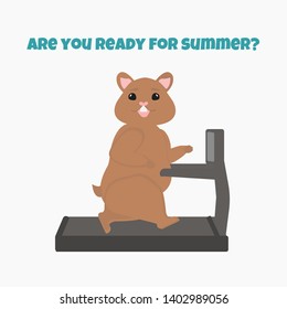 Vector illustration of a cute hamster on a treadmill. Motivational sports poster.