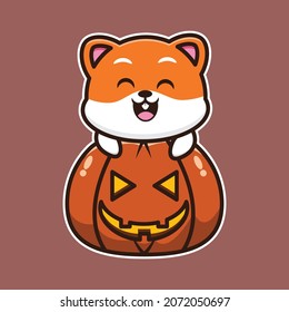 vector illustration of cute hamster, on the pumpkin suitable for greeting cards, birthday gifts, stickers, clothes