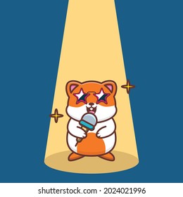 vector illustration of cute hamster singing, good for t-shirt, greeting card, invitation card or mascot