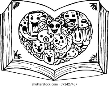 vector illustration of cute hand drawing doodle monster book