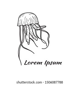 Vector illustration with cute hand drawn Jellyfish. Marine animals collection. Outline sketch. May use as a coloring page