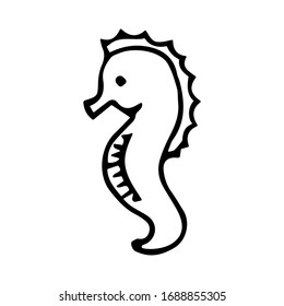 Vector illustration. Cute hand drawn contour of seahorse on white background. Element of the sea world. Simple doodle clipart in a trendy minimalism style. 