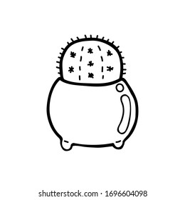  Ilustración vectorial. Cactus dibujados a mano en una olla sobre fondo blanco. Elementos de la acogedora casa interior. Sencilla fachada de doodle en un estilo minimalista moderno.