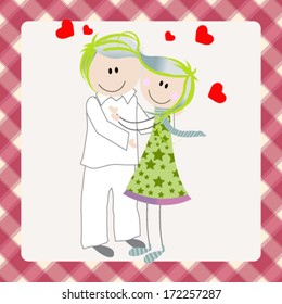 Vector illustration of a cute, hand drawn style couple in love