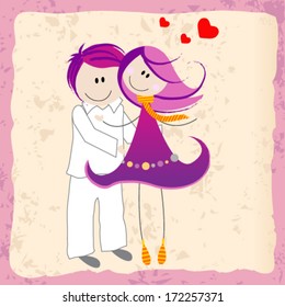 Vector illustration of a cute, hand drawn style couple in love