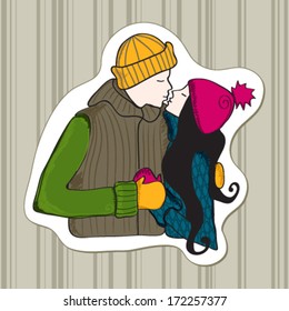Vector illustration of a cute, hand drawn style couple in love