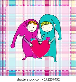 Vector illustration of a cute, hand drawn style couple in love