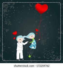Vector illustration of a cute, hand drawn style couple in love