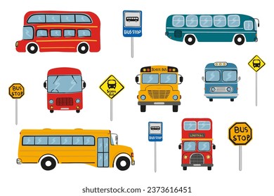 Dibujo vectorial de un Doodle de Autobús de Cute Hand dibujado para niños, de un Doodle colorido de la mano del transporte público, de un autobús clásico, de un autobús escolar con un camino de señas.