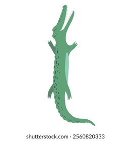 Vector illustration with cute hand drawn green crocodile isolated on white background. Adorable animal design illustration for card, poster, nursery decoration, wallpaper, fabric print