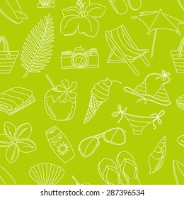 Vector illustration Cute hand drawn sketch line icons seamless pattern