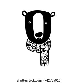 Vector illustration of cute hand drawn bear suitable for Christmas decoration